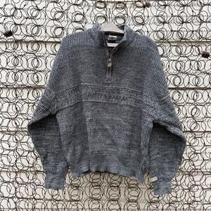 Vintage 90s Columbia Knit 1/4 zip sweater gorpcore gray 100% Cotton MEDIUM